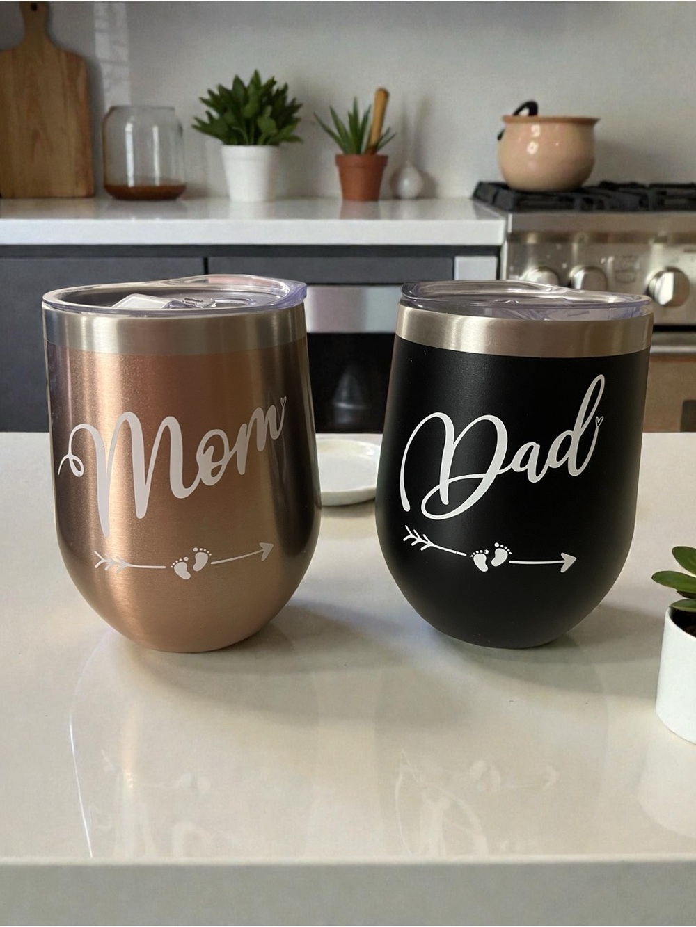 Mom and Dad Stemless Tumbler Set - Rose Gold & Black - New